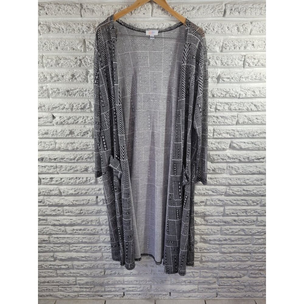 LuLaRoe XL Women's Duster Cardigan Black Asymmetric Mesh‎ Sheer Stretch GEO365E